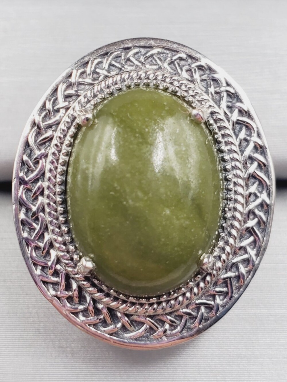7 Carat Connemara Green Marble 925 Sterling Silver Statement Ring